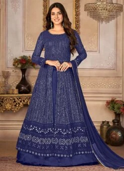 Centre Slit Navy Blue Georgette Sequins Embroidery A Line Lehenga Party Wear -Deals Chic Lehenga Store centre slit navy blue georgette sequins embroidery a line lehenga ghsdi122b u