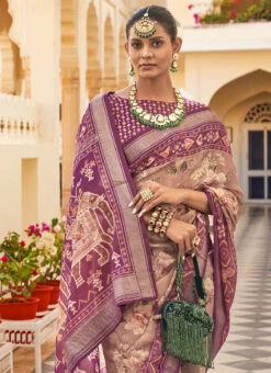 Chiku Beige Color Printed Chiffon Silk Saree Festive Wear -Deals Chic Lehenga Store chiku beige color printed chiffon silk saree sasli1972658 b