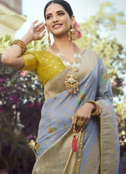 Classic Weaving Meenakari Designer Blue Color Art Silk Saree Festive Wear -Deals Chic Lehenga Store classic weaving meenakari designer blue color art silk saree sasacw1726 b