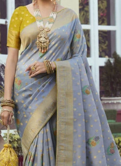 Classic Weaving Meenakari Designer Blue Color Art Silk Saree Festive Wear