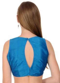 Cobalt Blue Art Dupion Silk Plain Blouse Festive Wear -Deals Chic Lehenga Store cobalt blue art dupion silk plain blouse bldiw1 b