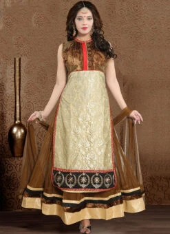 Coffee Net Embroidered Anarkali Suit Party Wear -Deals Chic Lehenga Store coffee net embroidered anarkali suit slmnfg864cof u