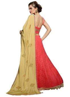 Coral Pink N Beige Lehenga Saree Party Wear -Deals Chic Lehenga Store coral pink n beige lehenga saree sacvi3115 b
