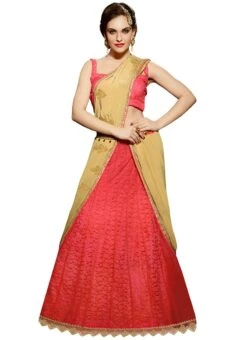 Coral Pink N Beige Lehenga Saree Party Wear -Deals Chic Lehenga Store coral pink n beige lehenga saree sacvi3115 u