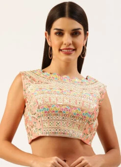 Coral Pink Silk Embroidery Blouse Party Wear -Deals Chic Lehenga Store coral pink silk embroidery blouse blspfb168c u
