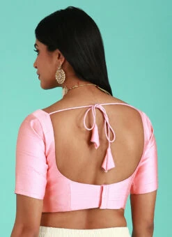 Coral Pink Silk Solid Stitched Readymade Blouse Party Wear -Deals Chic Lehenga Store coral pink silk solid stitched readymade blouse blspfb226c b