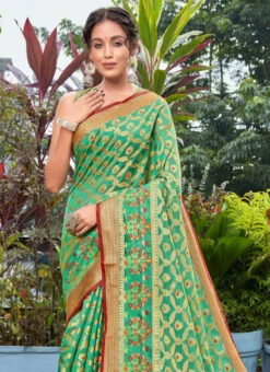 Cotton Silk Green Color Weaving Saree Festive Wear -Deals Chic Lehenga Store cotton silk green color weaving saree sasprt7084 b