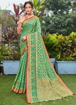 Cotton Silk Green Color Weaving Saree Festive Wear -Deals Chic Lehenga Store cotton silk green color weaving saree sasprt7084 u