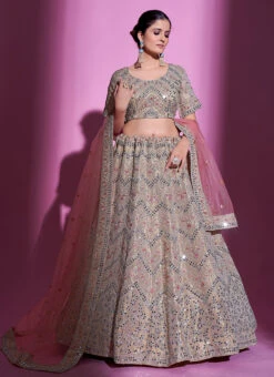 Cream Beige Art Silk Thread N Sequins Umbrella Lehenga Wedding Wear -Deals Chic Lehenga Store cream beige art silk thread n sequins umbrella lehenga ghska442834007 u