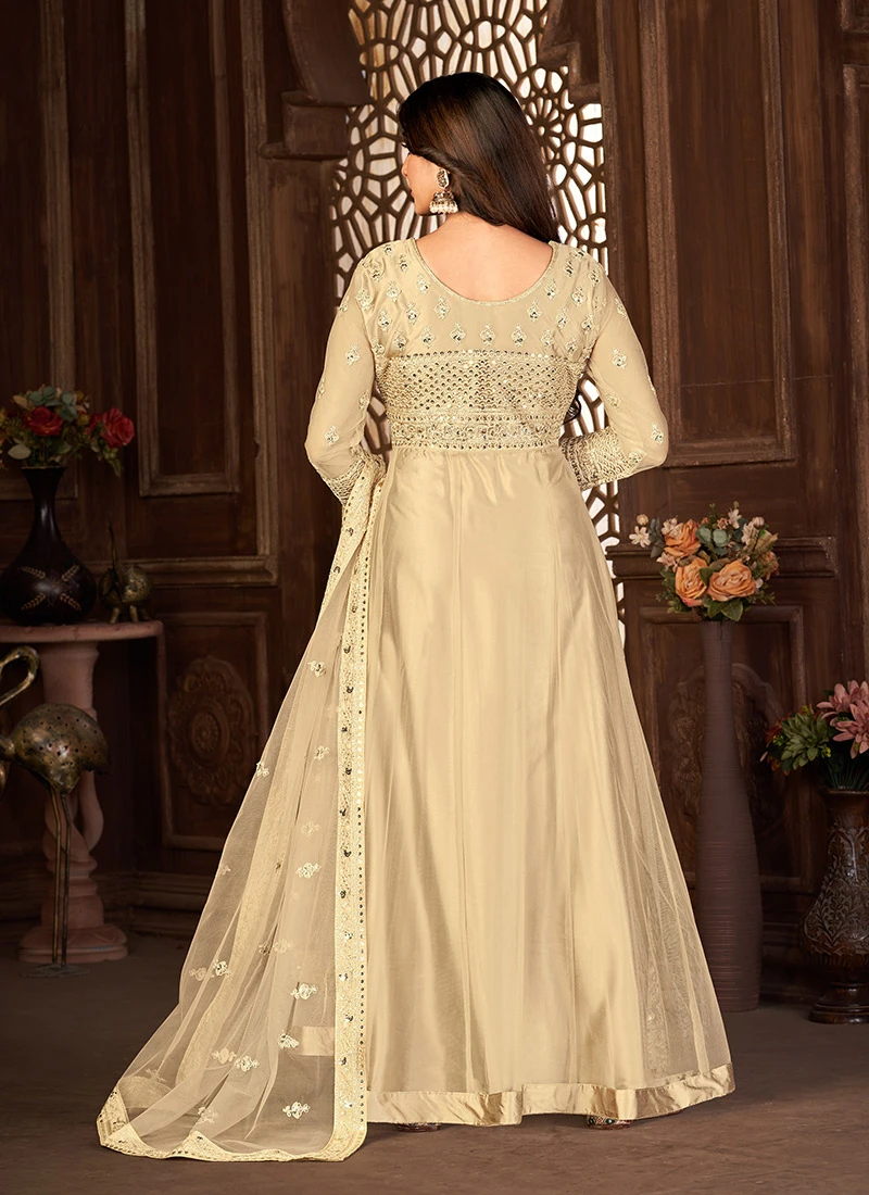 Cream Embroidery Net Anarkali Suit Party Wear 4 Cream Embroidery Net Anarkali Suit Party Wear - Image 4