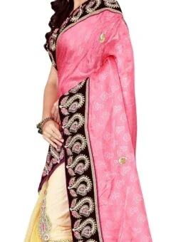 Cream N Pink Half N Half Saree Party Wear