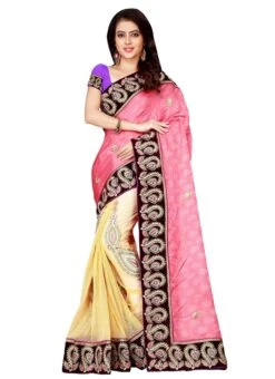 Cream N Pink Half N Half Saree Party Wear -Deals Chic Lehenga Store cream n pink half n half saree sacplk2512z u