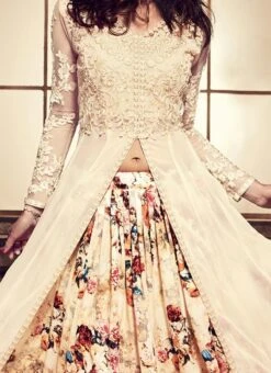 Cream Umbrella Long Choli Lehenga Party Wear