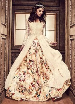 Cream Umbrella Long Choli Lehenga Party Wear -Deals Chic Lehenga Store cream umbrella long choli lehenga ghscc22001 u