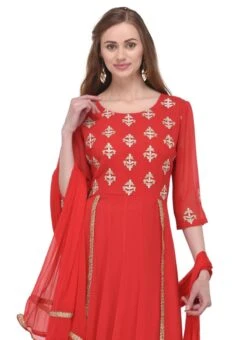 Crimson Red Georgette Embroidered Anarkali Suit Party Wear -Deals Chic Lehenga Store crimson red georgette embroidered anarkali suit sldmf4450e b