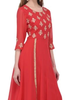 Crimson Red Georgette Embroidered Anarkali Suit Party Wear