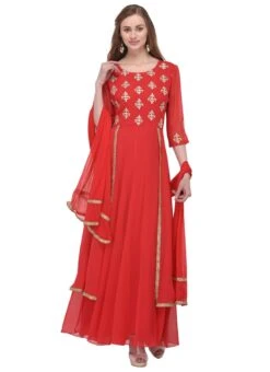 Crimson Red Georgette Embroidered Anarkali Suit Party Wear -Deals Chic Lehenga Store crimson red georgette embroidered anarkali suit sldmf4450e u
