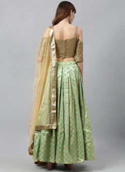Gold N Green Box Pleated Lehenga Festive Wear -Deals Chic Lehenga Store custom made gold n green box pleated lehenga GHBS01909799 b