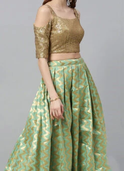 Gold N Green Box Pleated Lehenga Festive Wear