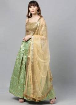 Gold N Green Box Pleated Lehenga Festive Wear -Deals Chic Lehenga Store custom made gold n green box pleated lehenga GHBS01909799 u