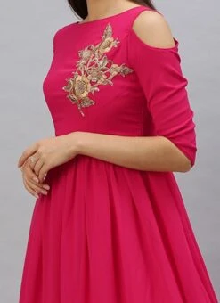 Pink Embroidred Boat Neck Gown Party Wear