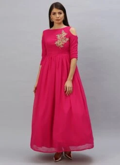 Pink Embroidred Boat Neck Gown Party Wear -Deals Chic Lehenga Store custom made pink embroidred boat neck gown IWBV01906240 u
