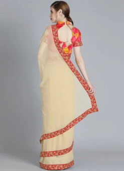 Beige Plain Georgette Border Saree Festive Wear -Deals Chic Lehenga Store customised beige plain georgette border saree SABS01908483 b