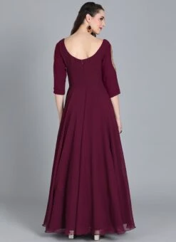 Embroidered Burgundy Georgette Gown Festive Wear -Deals Chic Lehenga Store customised embroidered burgundy georgette gown IWBV01905473 b