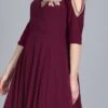 Embroidered Burgundy Georgette Gown Festive Wear