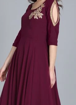 Embroidered Burgundy Georgette Gown Festive Wear