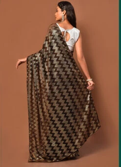 Dark Brown Color Foil Print Work Net Saree Party Wear -Deals Chic Lehenga Store dark brown color foil print work net saree sakvf2004 b