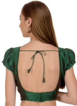 Dark Green Art Dupion Silk Plain Blouse Festive Wear -Deals Chic Lehenga Store dark green art dupion silk plain blouse bldiw14 b
