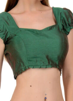 Dark Green Art Dupion Silk Plain Blouse Festive Wear