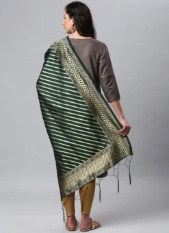 Dark Green Benarasi Silk Jacquard Woven Dupatta Festive Wear -Deals Chic Lehenga Store dark green benarasi silk jacquard woven dupatta dpsli1402106grn b