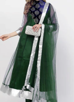 Dark Green Net Patch Work Anarkali Suit Work Wear