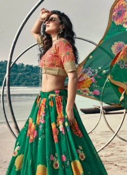 Dark Green Organza Digital Print Umbrella Lehenga Party Wear -Deals Chic Lehenga Store dark green organza digital print umbrella lehenga ghsak41595304 b