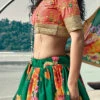 Dark Green Organza Digital Print Umbrella Lehenga Party Wear