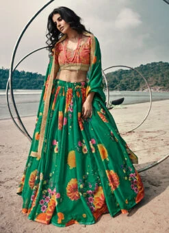 Dark Green Organza Digital Print Umbrella Lehenga Party Wear -Deals Chic Lehenga Store dark green organza digital print umbrella lehenga ghsak41595304 u