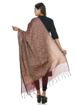 Dark Maroon Handloom Cotton Weaving Work Dupatta Work Wear -Deals Chic Lehenga Store dark maroon handloom cotton weaving work dupatta dpdmimfd056 b