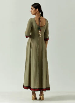 Dark Olive Green Pure Georgette Lace Work Anarkali Suit Party Wear -Deals Chic Lehenga Store dark olive green pure georgette lace work anarkali suit sldvcsvak203 b