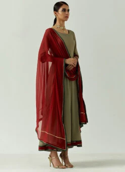 Dark Olive Green Pure Georgette Lace Work Anarkali Suit Party Wear -Deals Chic Lehenga Store dark olive green pure georgette lace work anarkali suit sldvcsvak203 u