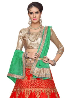 Dark Orange Art Silk Embroidered A Line Lehenga Party Wear -Deals Chic Lehenga Store dark orange art silk embroidered a line lehenga ghssit321209 b