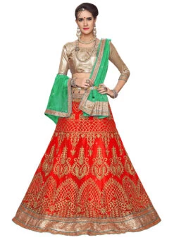 Dark Orange Art Silk Embroidered A Line Lehenga Party Wear -Deals Chic Lehenga Store dark orange art silk embroidered a line lehenga ghssit321209 u