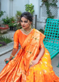 Dark Orange Benarasi Silk Jacquard Work Saree Festive Wear -Deals Chic Lehenga Store dark orange benarasi silk jacquard work saree sasli1497270 b