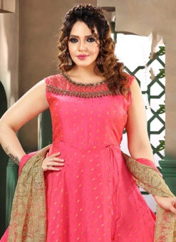 Dark Pink Art Silk Embroidered Gown Party Wear -Deals Chic Lehenga Store dark pink art silk embroidered gown bgwrmnf823dp b