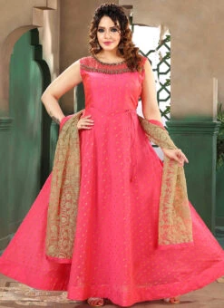 Dark Pink Art Silk Embroidered Gown Party Wear -Deals Chic Lehenga Store dark pink art silk embroidered gown bgwrmnf823dp u