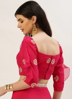 Dark Pink Embroidered Ruffles Style Blouse Party Wear -Deals Chic Lehenga Store dark pink embroidered ruffles style blouse BLBS02305212 b
