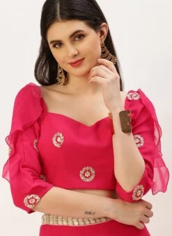 Dark Pink Embroidered Ruffles Style Blouse Party Wear -Deals Chic Lehenga Store dark pink embroidered ruffles style blouse BLBS02305212 u