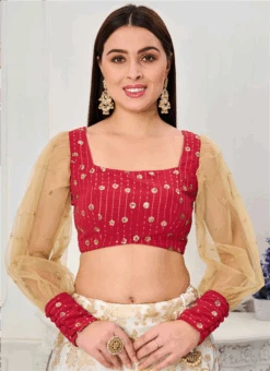 Dark Pink Georgette Sequins Embroidered Blouse Wedding Wear -Deals Chic Lehenga Store dark pink georgette sequins embroidered blouse BLBS02307627 b