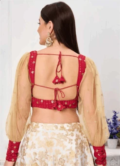 Dark Pink Georgette Sequins Embroidered Blouse Wedding Wear